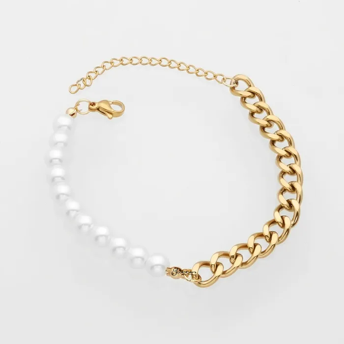 Bracelets Glitters Stainless Steel Bracelet with Pearls Charms Gold