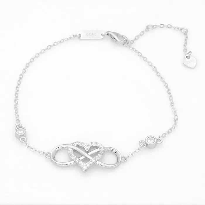 Bracelets Glitters Sterling Silver Infinity with CZ Heart Bracelet
