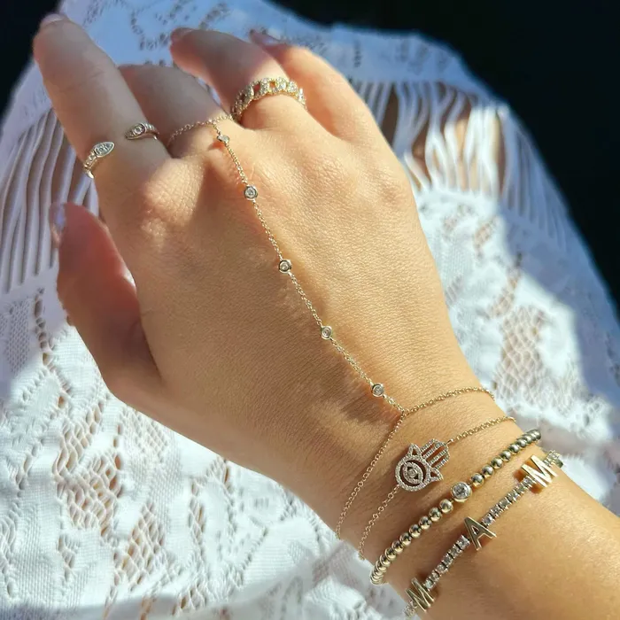 Bracelets Izakov Diamonds Fine Jewelry 14K Gold Diamond Evil Eye Hamsa Bracelet