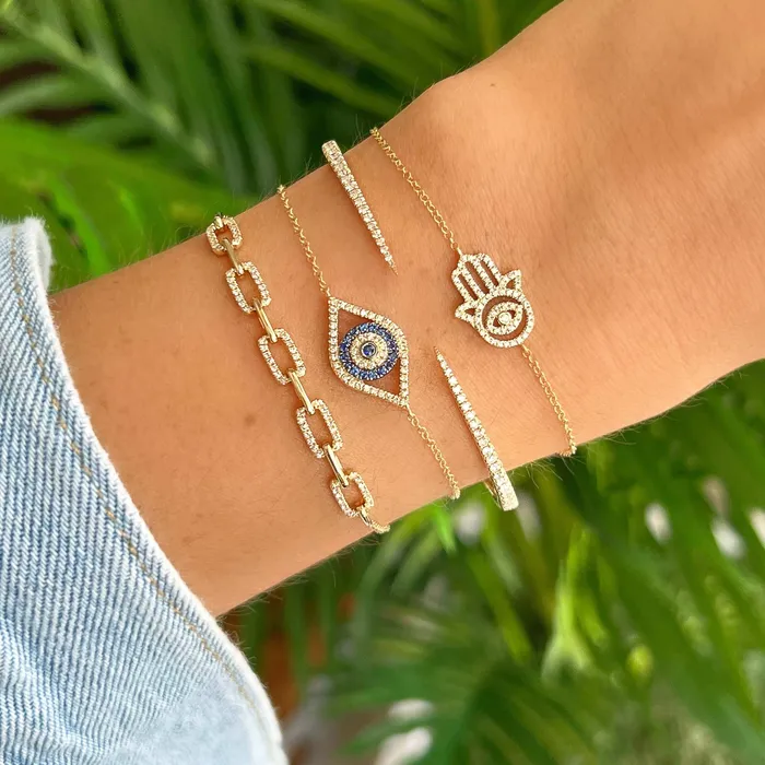 Bracelets Izakov Diamonds Fine Jewelry 14K Gold Diamond Evil Eye Hamsa Bracelet