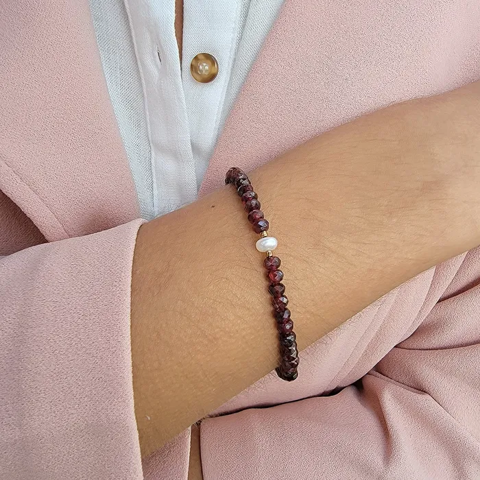 Bracelets Uniquelan Jewelry Real Garnet and Pearl Bracelet