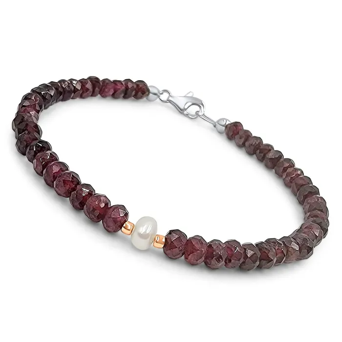 Bracelets Uniquelan Jewelry Real Garnet and Pearl Bracelet