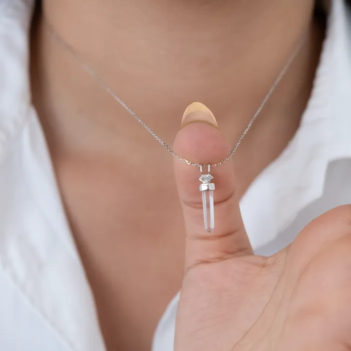 Celine Daoust Charm Necklaces Quartz pencil with marquise diamond charm