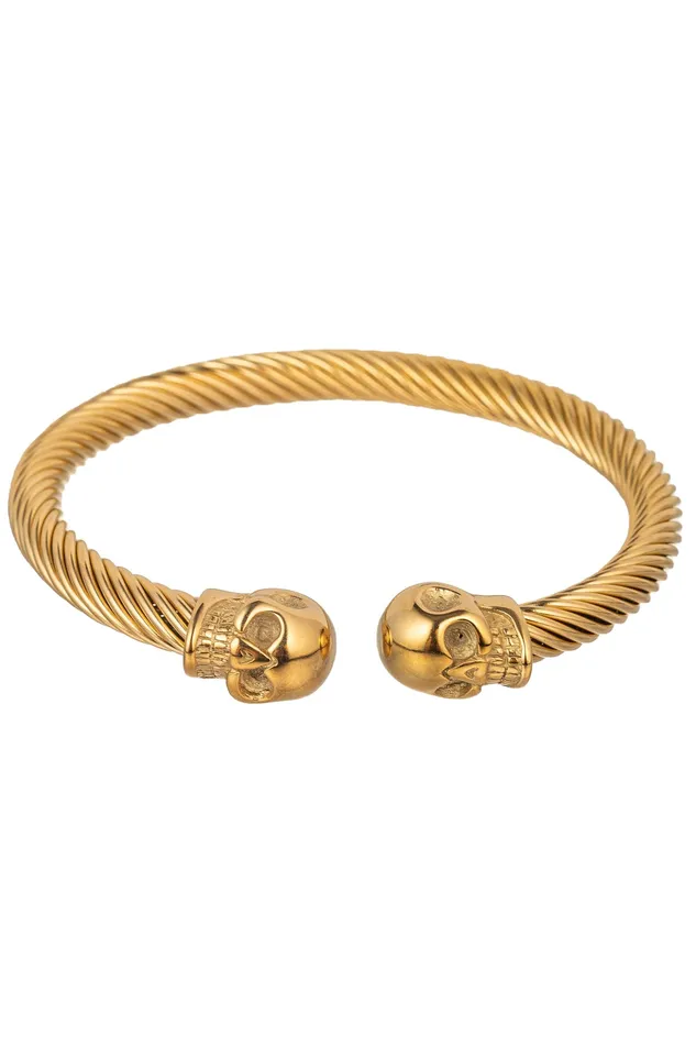 Eye Candy LA Bracelets Double Skull Head Titanium Cuff Bracelet