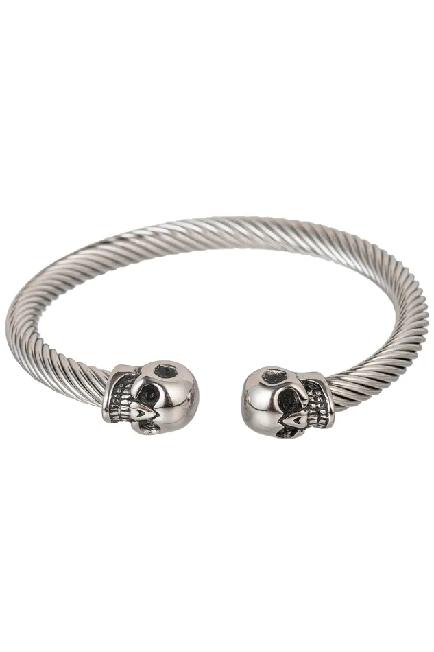 Eye Candy LA Bracelets Double Skull Head Titanium Cuff Bracelet