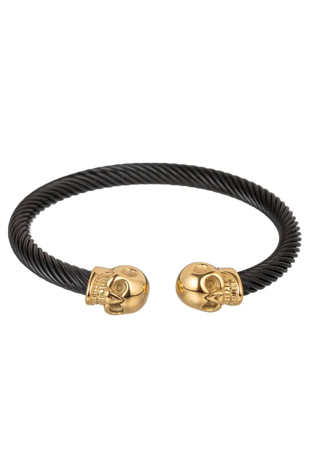 Eye Candy LA Bracelets Double Skull Head Titanium Cuff Bracelet