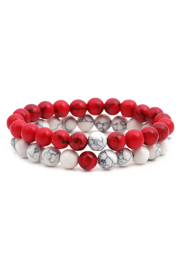 Eye Candy LA James Red and White Agate Bracelet set Bracelets