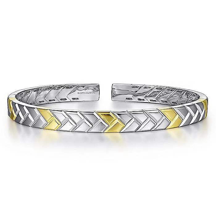 GABRIEL CO Bracelets Gabriel Sterling Silver 14K Yellow Gold 725 Solid Cuff Herringbone Fashion Bracelet GABRIEL CO Bracelets Gabriel Sterling Silver 14K Yellow Gold 725 Solid Cuff Herringbone Fashion Bracelet