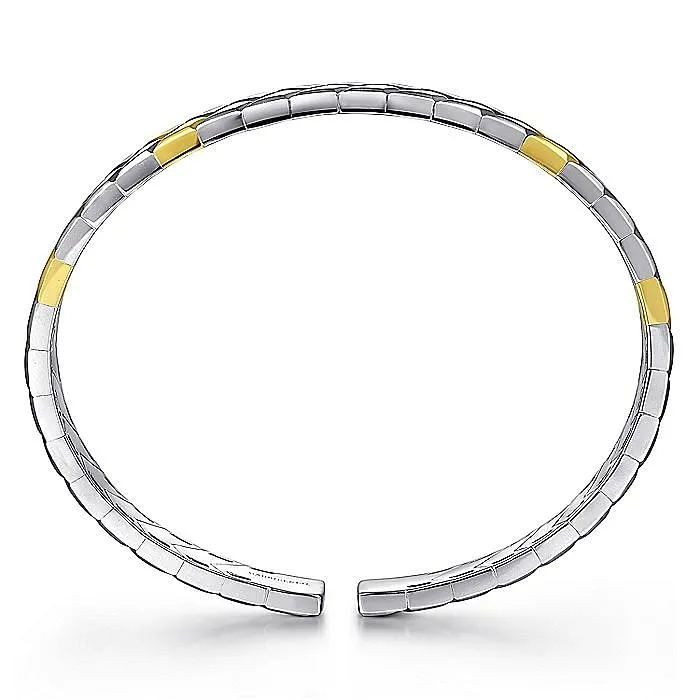 GABRIEL CO Bracelets Gabriel Sterling Silver 14K Yellow Gold 725 Solid Cuff Herringbone Fashion Bracelet GABRIEL CO Bracelets Gabriel Sterling Silver 14K Yellow Gold 725 Solid Cuff Herringbone Fashion Bracelet
