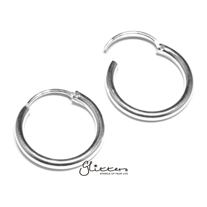 Glitters Earrings 925 Sterling Silver Sleeper Hoop Earrings10mm12mm14mm16mm