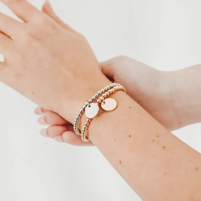 Jewelry Bracelets Birdie Beaded Stretch Bracelet with Disc Charm Wholesale