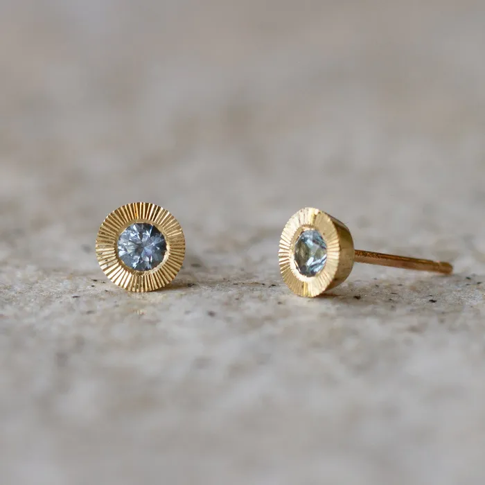 Large Aurora Blue Montana Sapphire Stud Earring in Yellow Gold Corey Egan Earrings