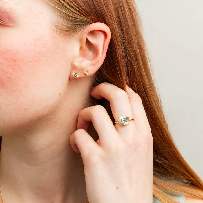 Large Aurora Blue Montana Sapphire Stud Earring in Yellow Gold Corey Egan Earrings