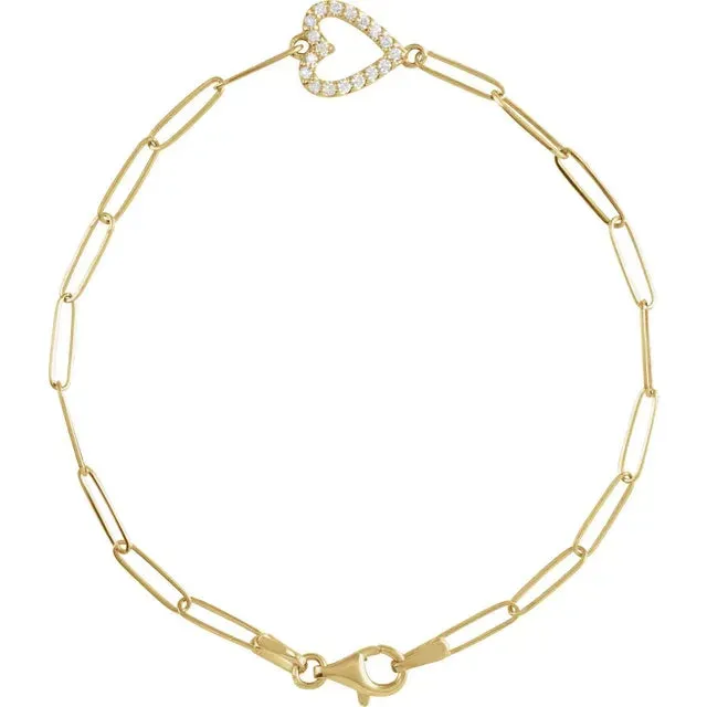 Natural Diamond Heart Paperclip Chain Bracelet Solid 14K Yellow White Rose Gold Silver 302 Fine Jewelry Bracelets Natural Diamond Heart Paperclip Chain Bracelet Solid 14K Yellow White Rose Gold Silver 302 Fine Jewelry Bracelets