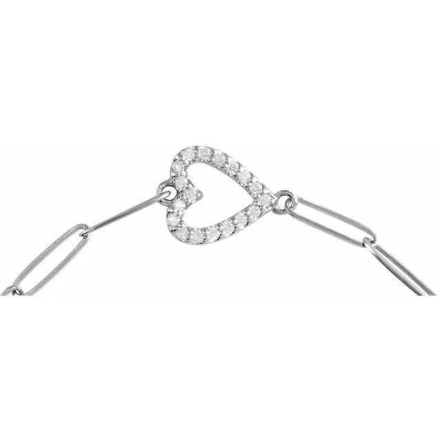 Natural Diamond Heart Paperclip Chain Bracelet Solid 14K Yellow White Rose Gold Silver 302 Fine Jewelry Bracelets