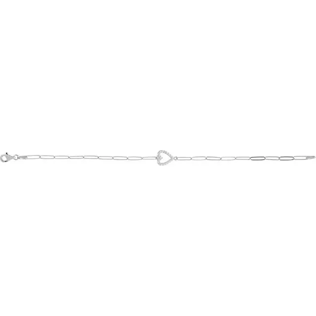 Natural Diamond Heart Paperclip Chain Bracelet Solid 14K Yellow White Rose Gold Silver 302 Fine Jewelry Bracelets