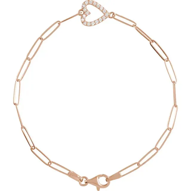 Natural Diamond Heart Paperclip Chain Bracelet Solid 14K Yellow White Rose Gold Silver 302 Fine Jewelry Bracelets