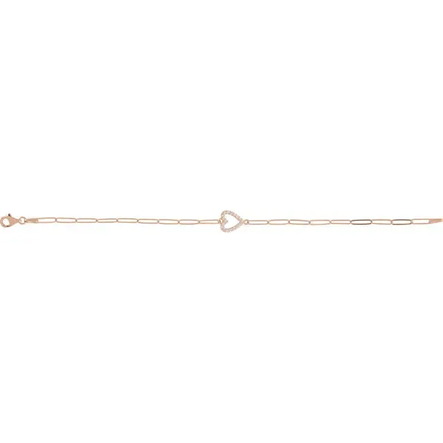 Natural Diamond Heart Paperclip Chain Bracelet Solid 14K Yellow White Rose Gold Silver 302 Fine Jewelry Bracelets