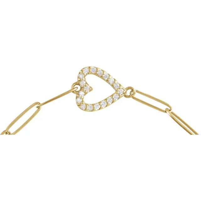 Natural Diamond Heart Paperclip Chain Bracelet Solid 14K Yellow White Rose Gold Silver 302 Fine Jewelry Bracelets