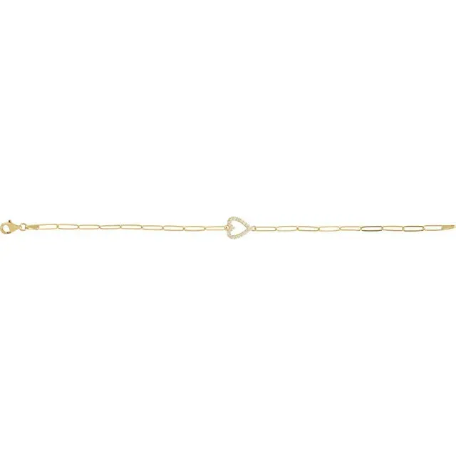 Natural Diamond Heart Paperclip Chain Bracelet Solid 14K Yellow White Rose Gold Silver 302 Fine Jewelry Bracelets