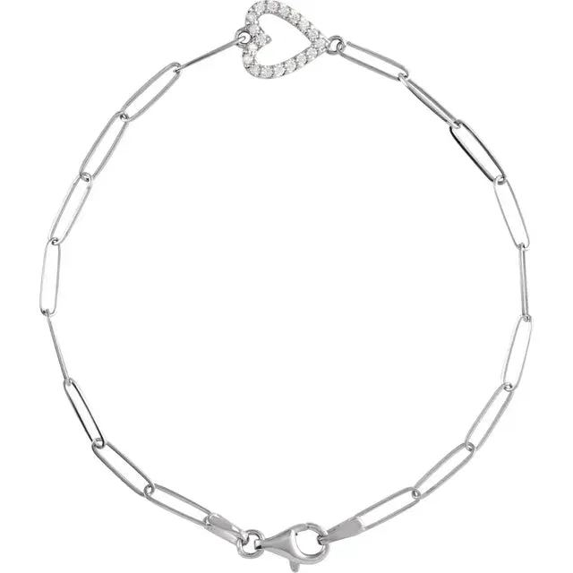 Natural Diamond Heart Paperclip Chain Bracelet Solid 14K Yellow White Rose Gold Silver 302 Fine Jewelry Bracelets