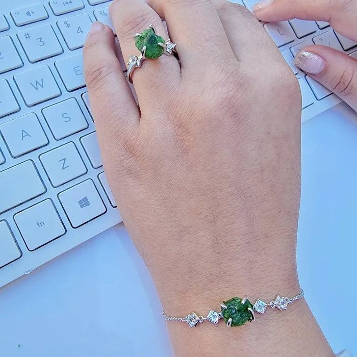 Raw Green Tourmaline Bracelet Ring Set Uniquelan Jewelry Bracelets