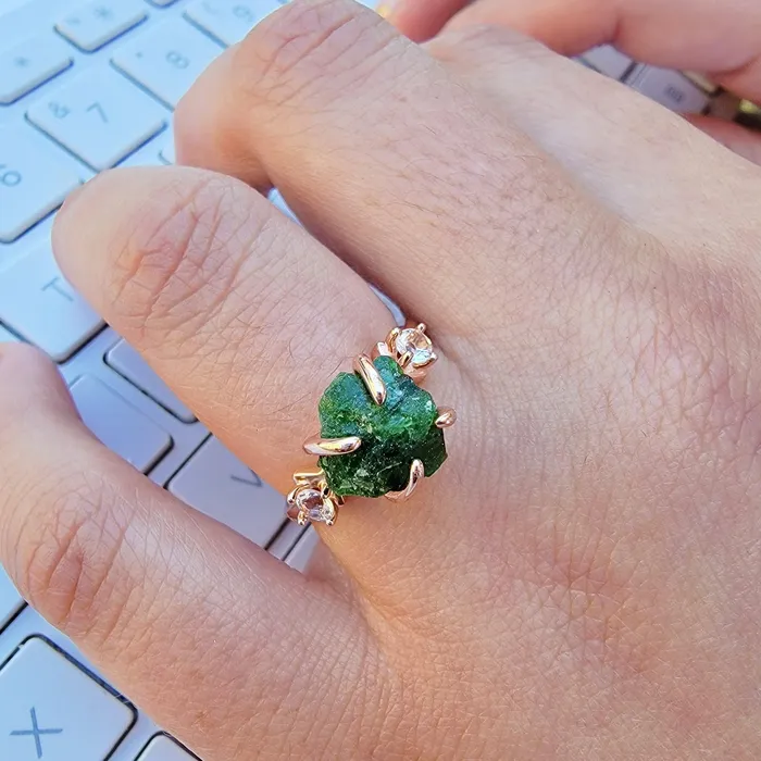 Raw Green Tourmaline Bracelet Ring Set Uniquelan Jewelry Bracelets