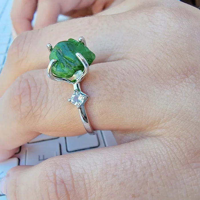 Raw Green Tourmaline Bracelet Ring Set Uniquelan Jewelry Bracelets