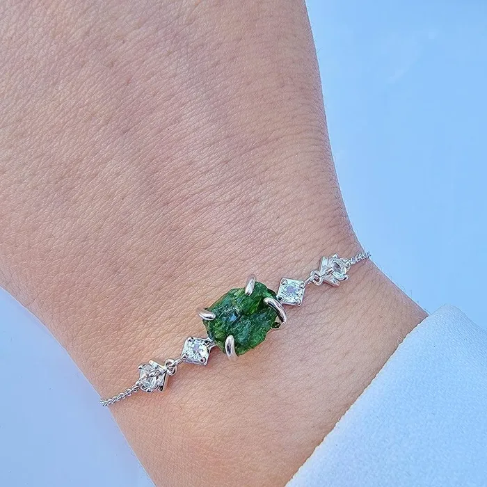 Raw Green Tourmaline Bracelet Ring Set Uniquelan Jewelry Bracelets