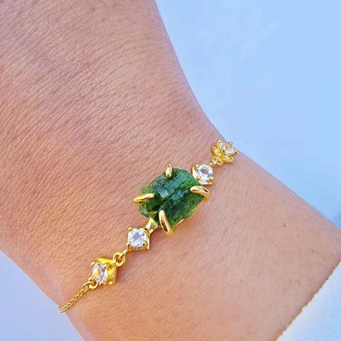 Raw Green Tourmaline Bracelet Ring Set Uniquelan Jewelry Bracelets