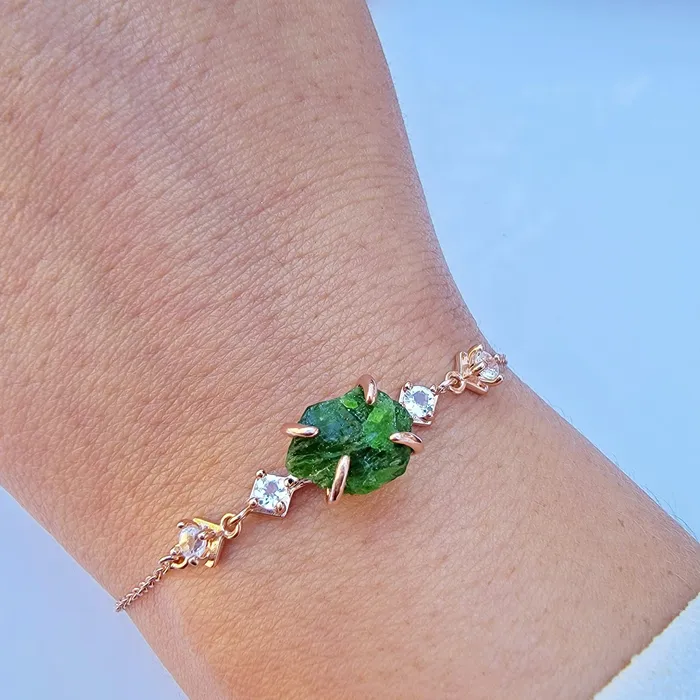 Raw Green Tourmaline Bracelet Ring Set Uniquelan Jewelry Bracelets