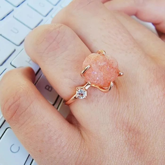 Raw Sunstone Ring and Bracelet Set Uniquelan Jewelry Bracelets