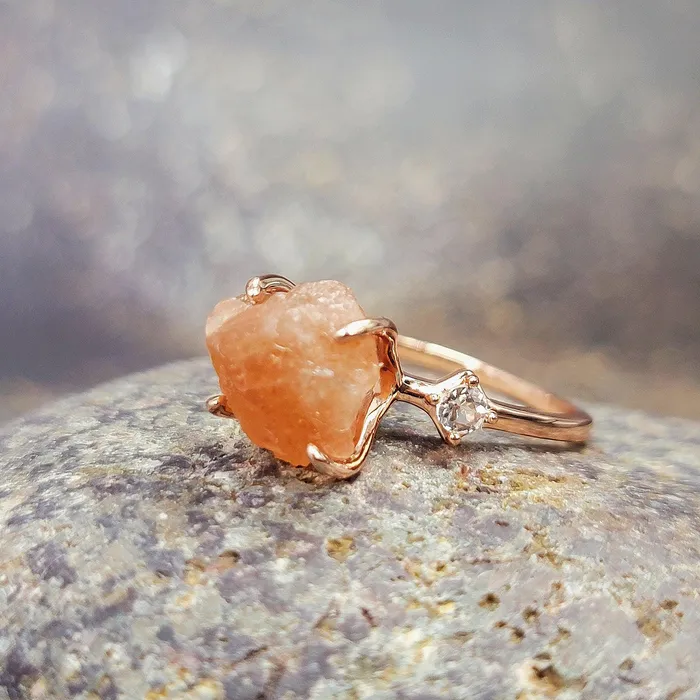 Raw Sunstone Ring and Bracelet Set Uniquelan Jewelry Bracelets