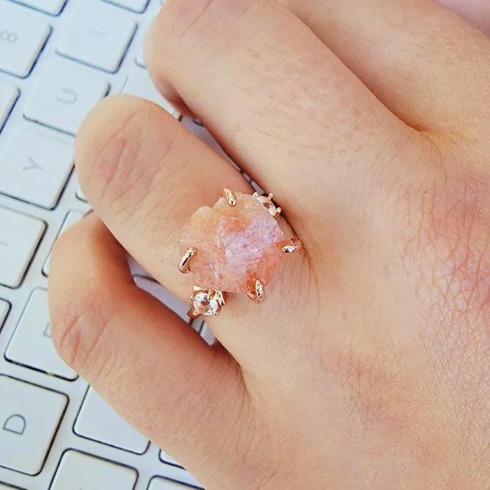 Raw Sunstone Ring and Bracelet Set Uniquelan Jewelry Bracelets