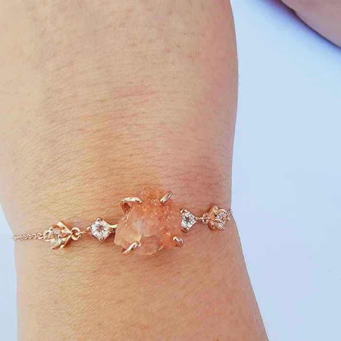 Raw Sunstone Ring and Bracelet Set Uniquelan Jewelry Bracelets