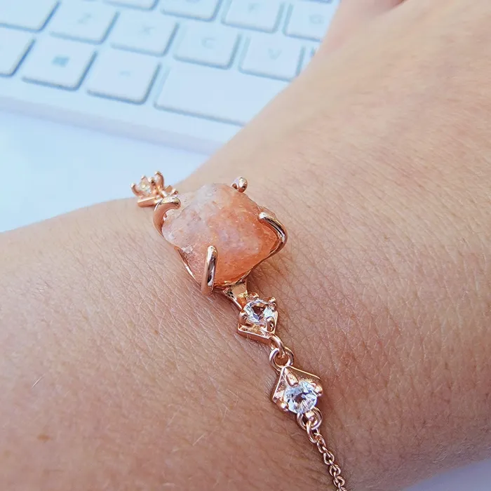 Raw Sunstone Ring and Bracelet Set Uniquelan Jewelry Bracelets
