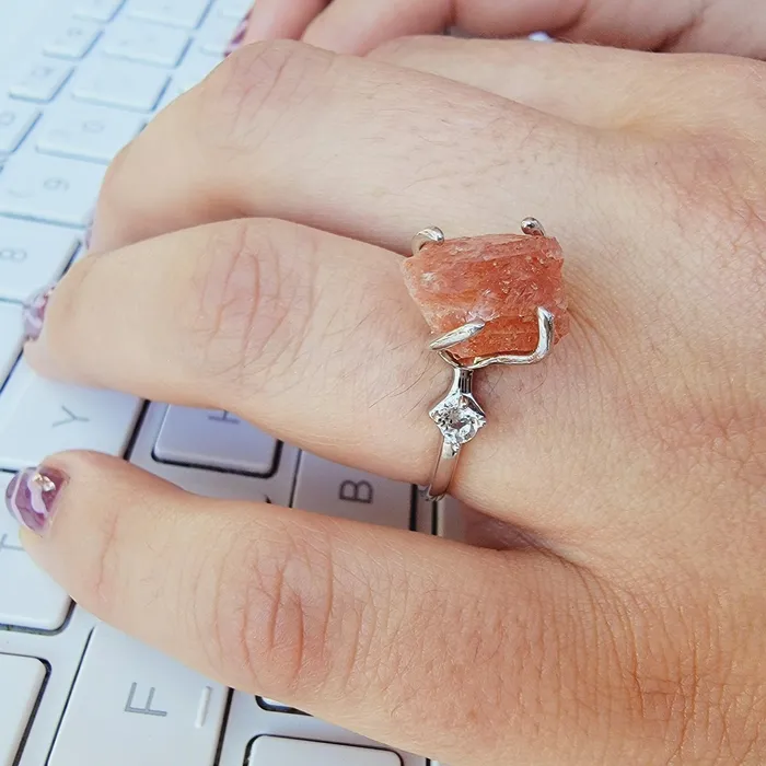 Raw Sunstone Ring and Bracelet Set Uniquelan Jewelry Bracelets