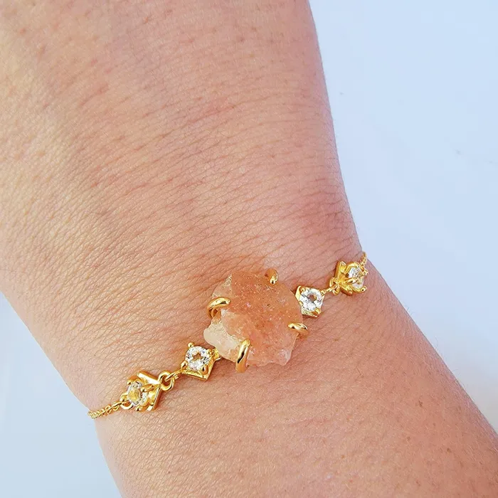 Raw Sunstone Ring and Bracelet Set Uniquelan Jewelry Bracelets
