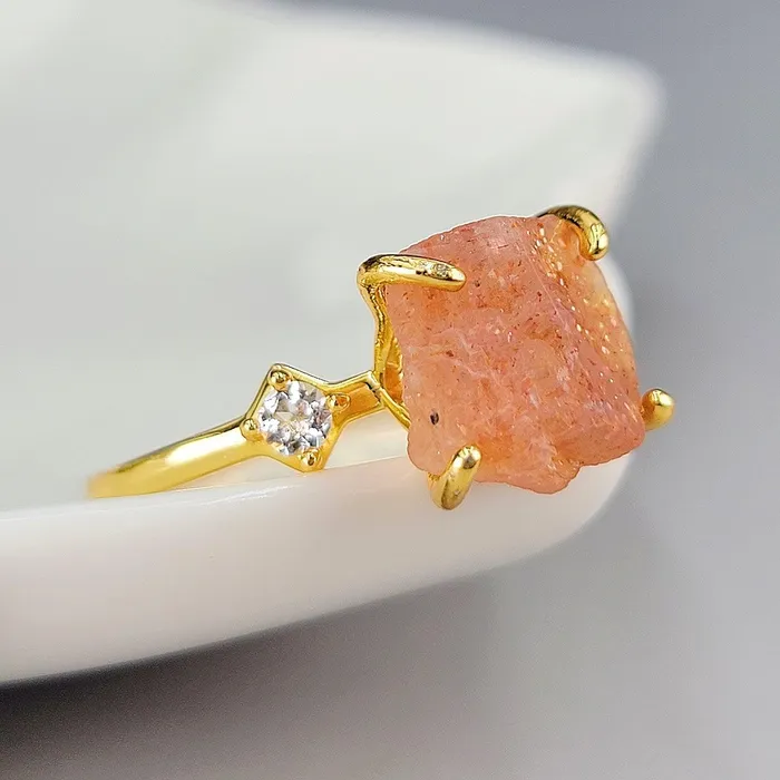 Raw Sunstone Ring and Bracelet Set Uniquelan Jewelry Bracelets