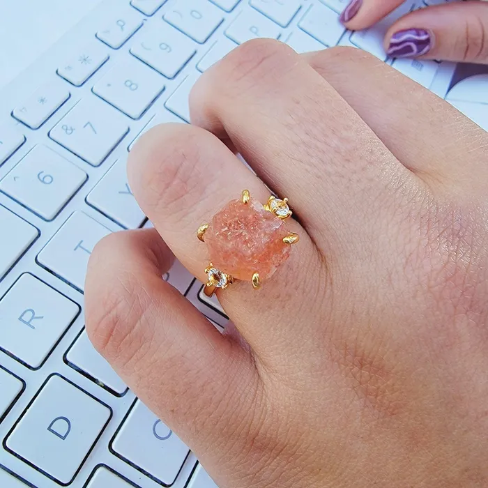 Raw Sunstone Ring and Bracelet Set Uniquelan Jewelry Bracelets