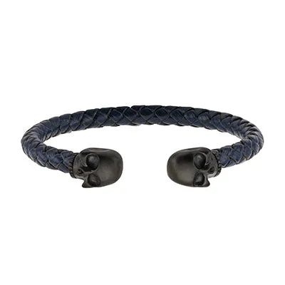 SALESONE Bracelets Inox Blue Leather Weave Bracelet