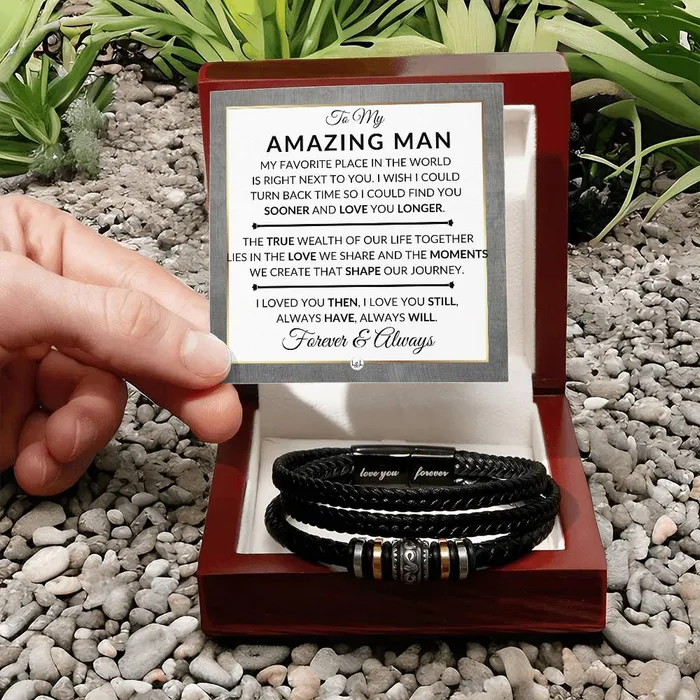 ShineOn Fulfillment Gift For My Man Always Have Always Will Mens Braided Leather Bracelet Great As A Christmas Gift or A Birthday Present For Him Bracelets