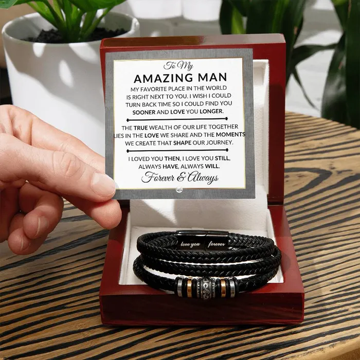 ShineOn Fulfillment Gift For My Man Always Have Always Will Mens Braided Leather Bracelet Great As A Christmas Gift or A Birthday Present For Him Bracelets